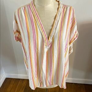 Cato Pink and Yellow Mandarin Collar Blouse Relaxed Fit